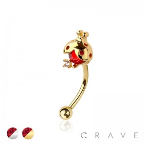 RED ROUND CZ LADYBUG 316L SURGICAL STEEL CURVED BARBELL/EYEBROW